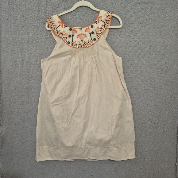 FLOREAT ANTHROPOLOGIE Women's Khaki Orange Embroidered Short Shift Dress L - Picture 8 of 11